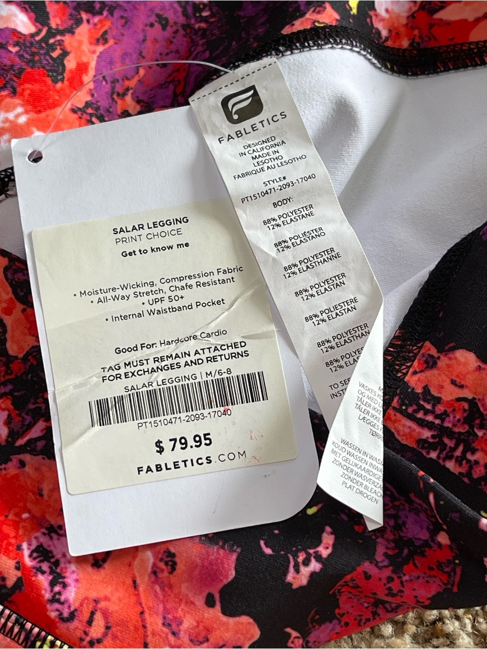 Fabletics Salar Floral Print Black Pink Leggings Sz M Yoga Pants Compression NWT - Picture 8 of 10